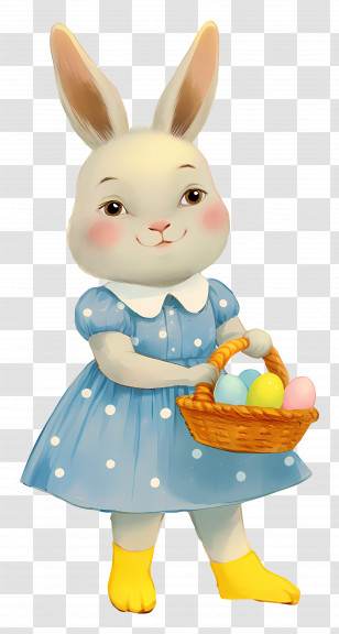 Watercolor Easter Bunny - Easter Bunny With Basket Of Eggs Transparent PNG