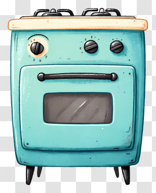 Kitchen Oven - Cute Teal Vintage Oven Illustration Transparent PNG
