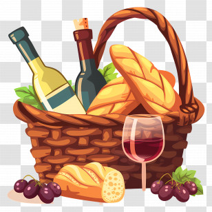 Basket - Picnic Basket With Wine And Bread Transparent PNG