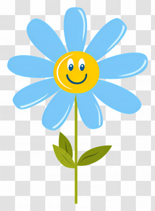 Flower Emoji - Smiling Blue Flower Cartoon Design Transparent PNG