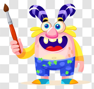 Cartoon Monster - Yellow Monster With Paintbrush Transparent PNG
