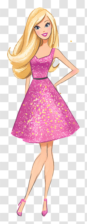 Glitter Barbie Doll - Woman In Pink Glitter Dress Transparent PNG