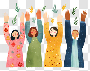 Hands Raised In Dua - Diverse Group Of People Raising Hands Transparent PNG