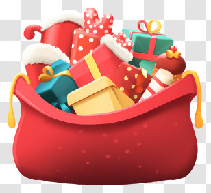 Santa Claus Bag - Red Bag Full Of Christmas Gifts Transparent PNG