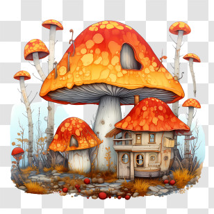 Mushroom House - Cute Mushroom House In A Fantasy Forest Transparent PNG