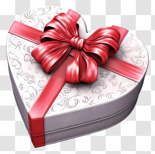 Heart Shaped Gift Box - Heart-Shaped Gift Box With Red Ribbon Transparent PNG