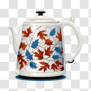 Electric Kettle - Autumn Leaves Decorative Teapot Transparent PNG