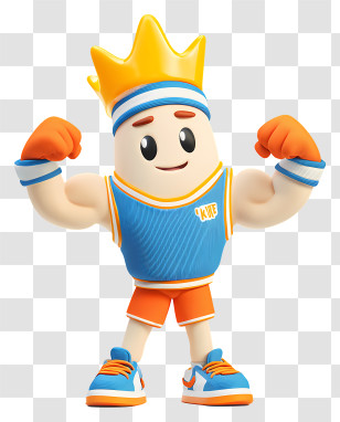 Mascot Flexing Muscles - Cartoon King Character In Sportswear Transparent PNG
