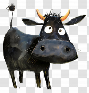 Black Cow - Cute Black Cow With Horns Transparent PNG
