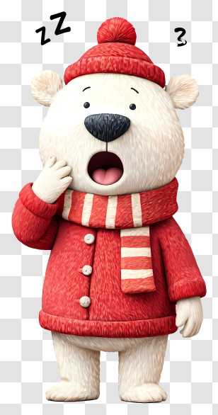 Cute Cartoon Polar Bear - Sleepy Polar Bear In Red Coat Transparent PNG