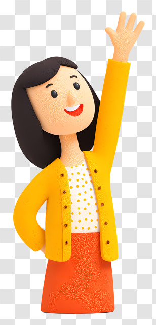 Happy Woman With Raised Hand - Happy Woman Waving Cartoon Transparent PNG