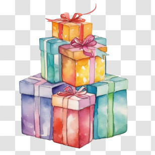 Christmas Gift Box - Stacked Colorful Gift Boxes Transparent PNG