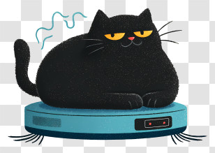 Cat Lying On Robot Vacuum Cleaner - Grumpy Black Cat On Robot Vacuum Transparent PNG