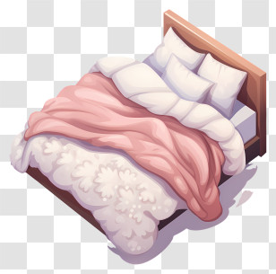 Bed - Cozy Bed With Pink And White Blankets Transparent PNG