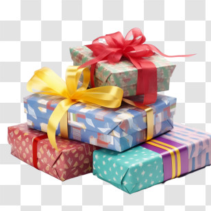 Gift Boxes - Stack Of Colorful Gift Boxes With Ribbons Transparent PNG