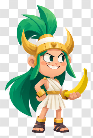 Olympia From Rayman Legends - Playful Green-Haired Heroine With Banana Transparent PNG