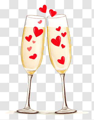 Wedding Champagne - Champagne Glasses With Heart Bubbles Transparent PNG
