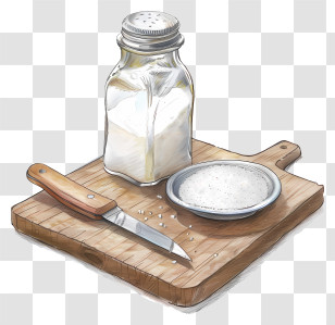 Salt Shaker - Salt Jar And Knife On Cutting Board Transparent PNG