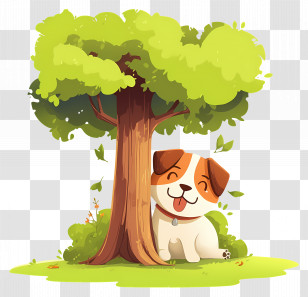 Cute Cartoon Dog - Cute Dog Under Tree Transparent PNG