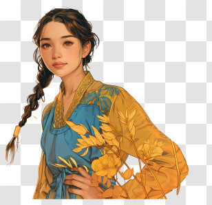 Vietnamese Girl - Woman In Traditional Dress With Floral Patterns Transparent PNG