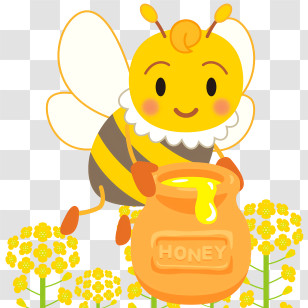 Honey Bee - Cheerful Cartoon Bee With A Honey Jar Transparent PNG
