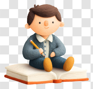 Student On Book - Boy Sitting On Book With Pencil Transparent PNG