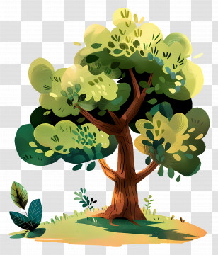 Cute Cartoon Tree - Cartoon Tree Illustration With Bright Leaves Transparent PNG