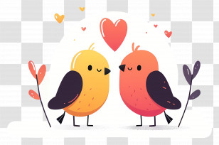 Lovebirds - Adorable Lovebirds With Hearts Cartoon Transparent PNG