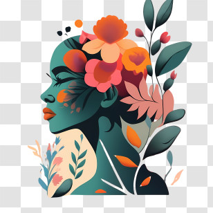 Woman Face - Woman With Floral Art Elements Transparent PNG