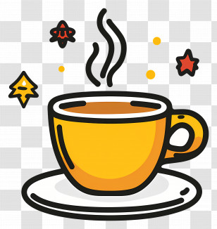 Christmas Coffee Cup - Yellow Coffee Mug With Decorative Elements Transparent PNG