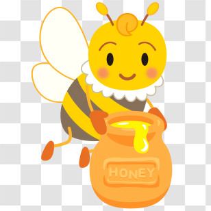 Honey Bee - Cute Bee With Pot Of Honey Cartoon Artwork Transparent PNG