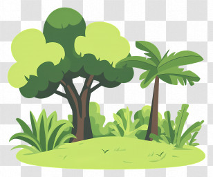 Dense Forest - Tropical Trees And Lush Plants In Cartoon Style Transparent PNG