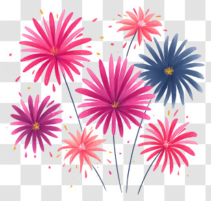 New Year Fireworks - Vibrant Colorful Flowers Transparent PNG