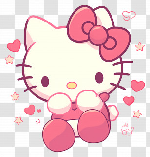 Hello Kitty - Pink Cartoon Cat With Hearts Transparent PNG