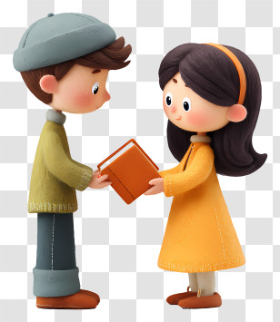 Boy Giving Book To Girl - Children Sharing A Book Together Transparent PNG
