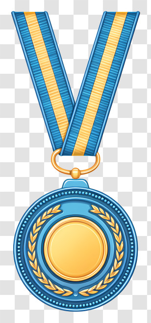 Medal With Trophy - Blue And Gold Medal With Ribbon Transparent PNG