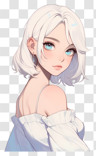 Girl Looking Back - Anime Girl With White Hair Transparent PNG