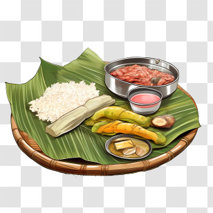Onam Sadya Food - Traditional Meal On Banana Leaf Transparent PNG