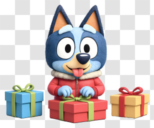 Cute Cartoon Bluey - Playful Blue Dog With Gifts Transparent PNG
