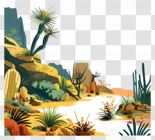 Nature Background - Desert Landscape With Cacti Transparent PNG
