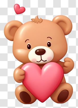 Cartoon Valentine Teddybear - Light Brown Cartoon Teddy Bear With Pink Heart Illustration Transparent PNG