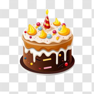 Birthday Cake - Decorated Birthday Cake With Toppings And Candle Transparent PNG