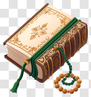 Holy Book Of Koran And Pray Beads Emoji - Ornate Decorative Book With Beads Transparent PNG