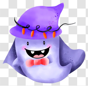Cute Kawaii Ghost - Purple Ghost With Hat Transparent PNG