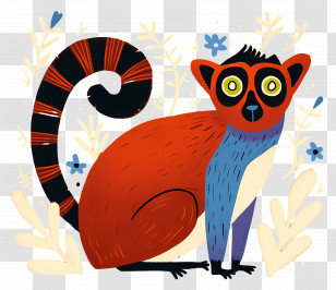 Cute Red Lemur - Red Lemur With Striped Tail Transparent PNG