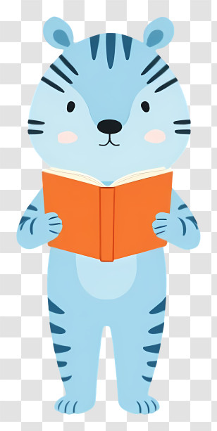 Tiger Reading Book - Blue Tiger Cartoon Reading A Book Transparent PNG