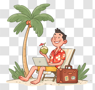 Man Enjoying Tropical Beach Vacation - Man Working On Tropical Beach Transparent PNG