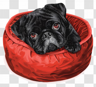 Dog Bed - Cute Black Dog In Red Bed Transparent PNG