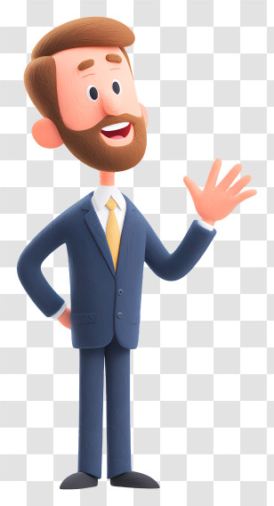 Cartoon Businessman Talk - Happy Man Waving Transparent PNG