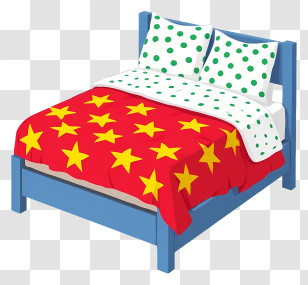 Cartoon Bed - Colorful Bed With Star Blanket Transparent PNG
